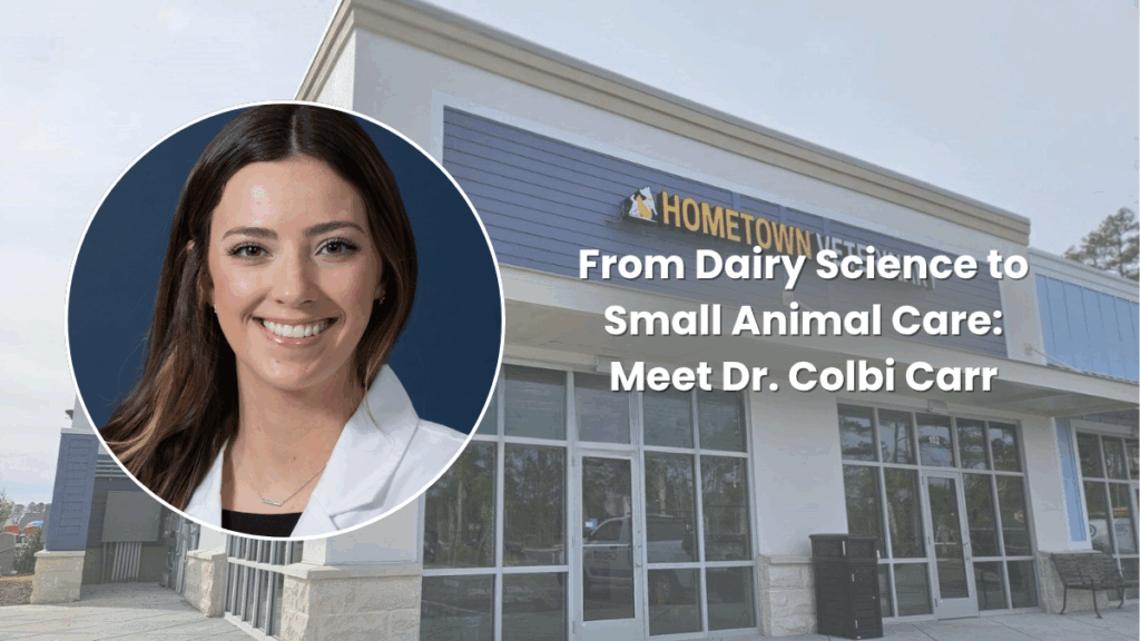 Image of Dr. Colbi Carr with Myrtle Beach Hometown Veterinary Partners location behind